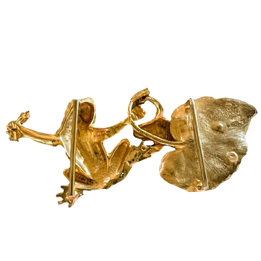 VINTAGE Rare GAIL LABELLE GOLD PLATED Gold 2 Frogs Buckle - Picture 4 of 8